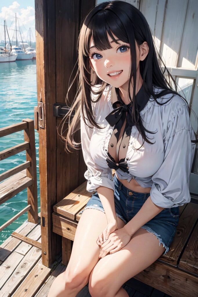 海边休憩的少女